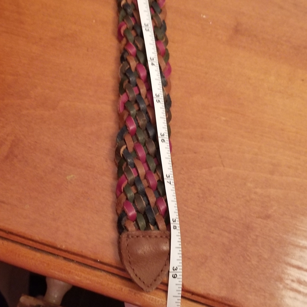 Braided Woven Genuine Leather Belt Size ML 32-34 Brown, Red, Blue 1 Inch Wide - Picture 5 of 5